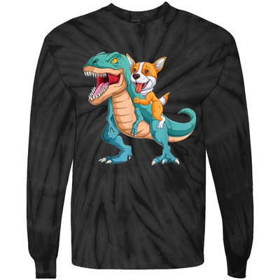 Corgi Puppy Corgi T Rex Dinosaur For Pet Lovers Tie-Dye Long Sleeve Shirt