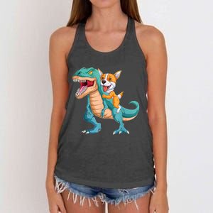 Corgi Puppy Corgi T Rex Dinosaur For Pet Lovers Women's Knotted Racerback Tank