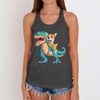 Corgi Puppy Corgi T Rex Dinosaur For Pet Lovers Women's Knotted Racerback Tank