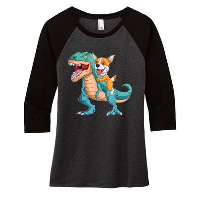 Corgi Puppy Corgi T Rex Dinosaur For Pet Lovers Women's Tri-Blend 3/4-Sleeve Raglan Shirt