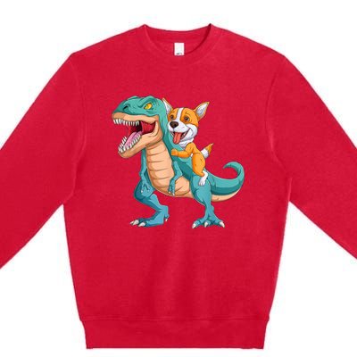 Corgi Puppy Corgi T Rex Dinosaur For Pet Lovers Premium Crewneck Sweatshirt