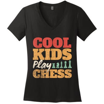 Cool Play Chess Player Chess Board Chess Lovers Women's V-Neck T-Shirt