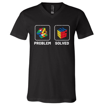 Competitive Puzzle Cube Problem Solved Speed Cubing V-Neck T-Shirt