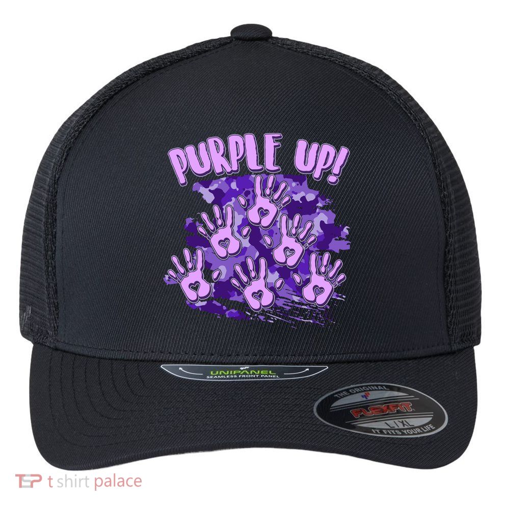 Cool Purple Camouflage Camo Hand Prints Flexfit Unipanel Trucker Cap