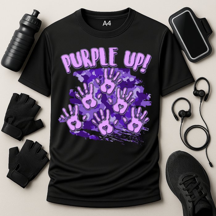 Cool Purple Camouflage Camo Hand Prints Cooling Performance Crew T-Shirt