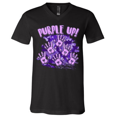 Cool Purple Camouflage Camo Hand Prints V-Neck T-Shirt