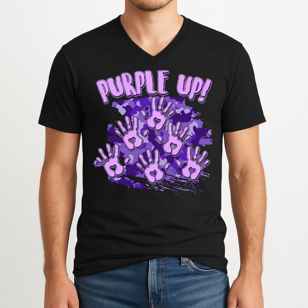 Cool Purple Camouflage Camo Hand Prints V-Neck T-Shirt