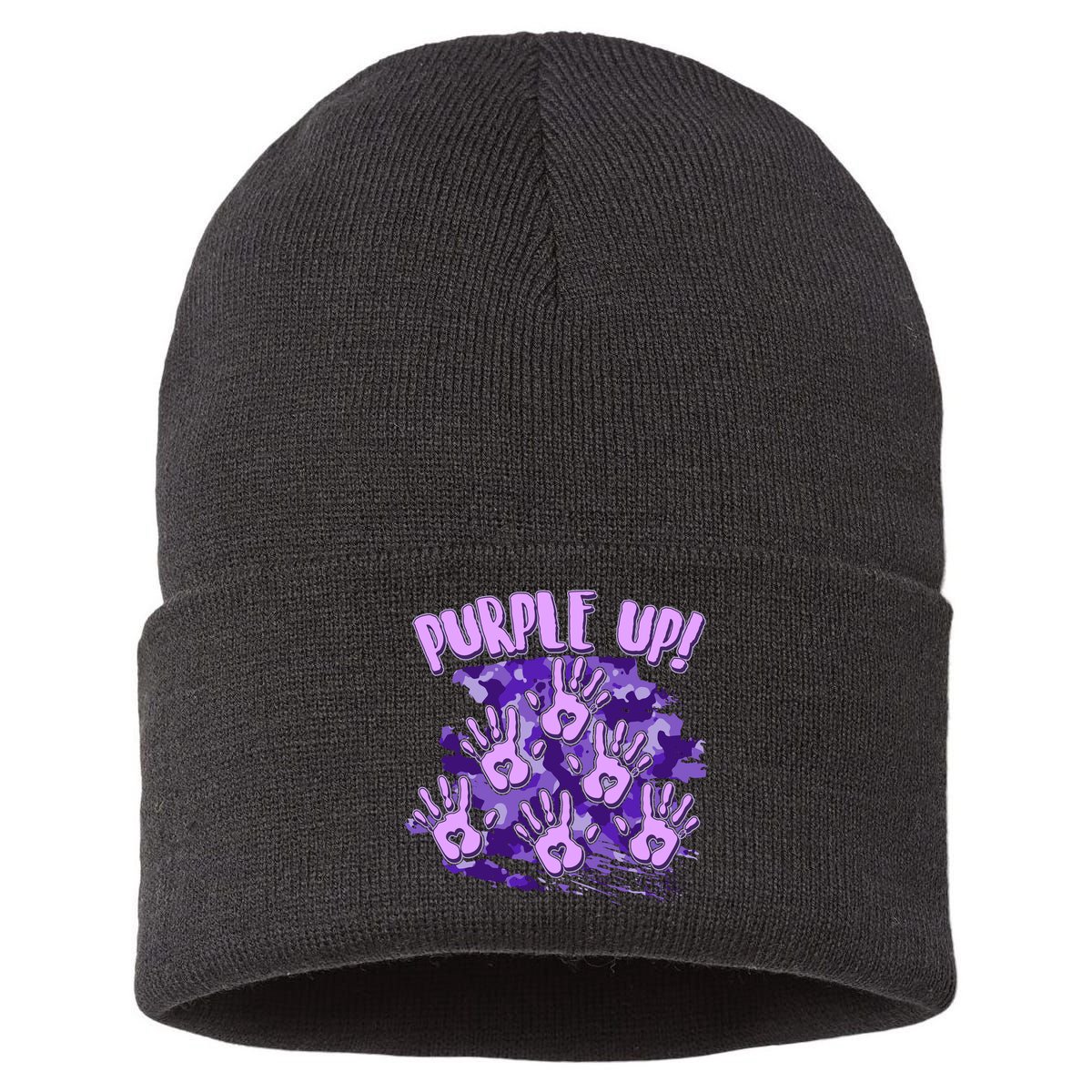 Cool Purple Camouflage Camo Hand Prints Sustainable Knit Beanie