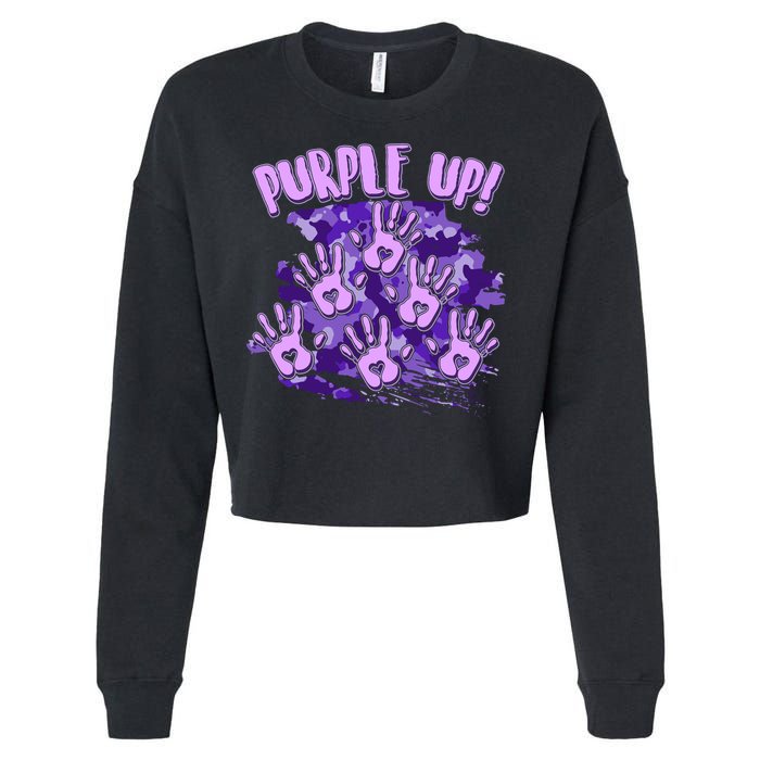 Cool Purple Camouflage Camo Hand Prints Cropped Pullover Crew