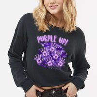 Cool Purple Camouflage Camo Hand Prints Cropped Pullover Crew