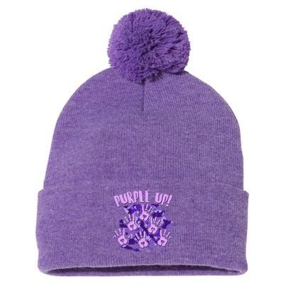 Cool Purple Camouflage Camo Hand Prints Pom Pom 12in Knit Beanie