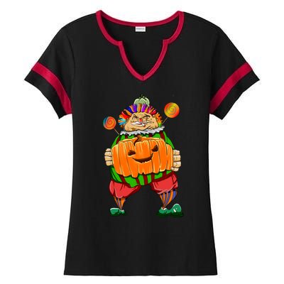 Clown Pumpkin Creepy Halloween Ladies Halftime Notch Neck Tee