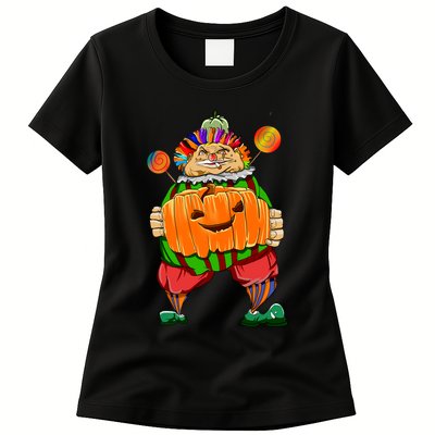 Clown Pumpkin Creepy Halloween Womens T-Shirt