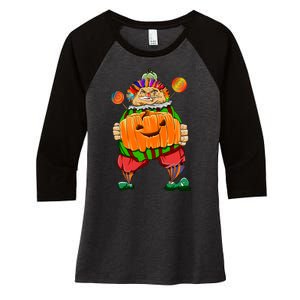 Clown Pumpkin Creepy Halloween Women's Tri-Blend 3/4-Sleeve Raglan Shirt