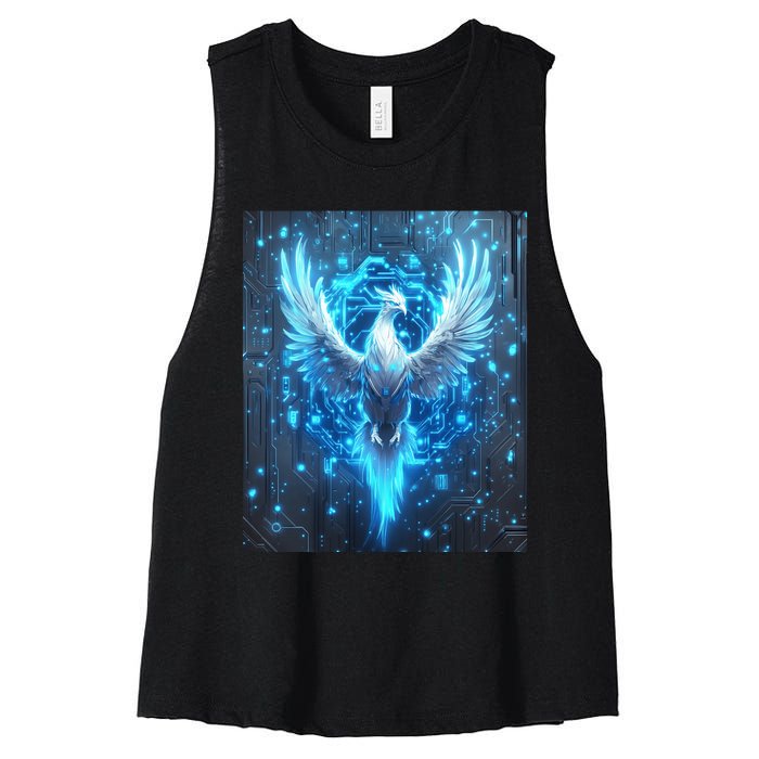 Cybernetic Phoenix Circuit Board Artwork Women's Racerback Cropped Tank