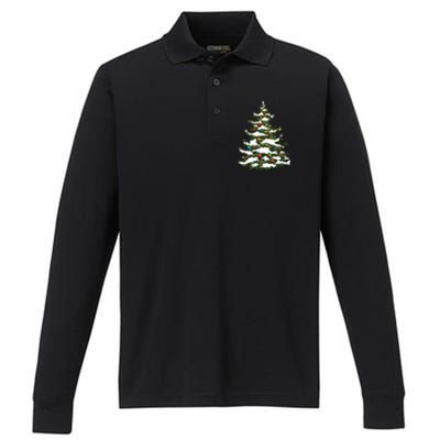 Christmas Pine Cute Holiday Xmas Matching Performance Long Sleeve Polo