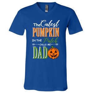 Cutest Pumpkin Calls Me Dad Halloween Matching Gift Cool Gift V-Neck T-Shirt