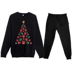 Cat Paws Christmas Tree For Cat Lovers Christmas Gift Premium Crewneck Sweatsuit Set