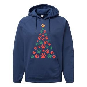 Cat Paws Christmas Tree For Cat Lovers Christmas Gift Performance Fleece Hoodie