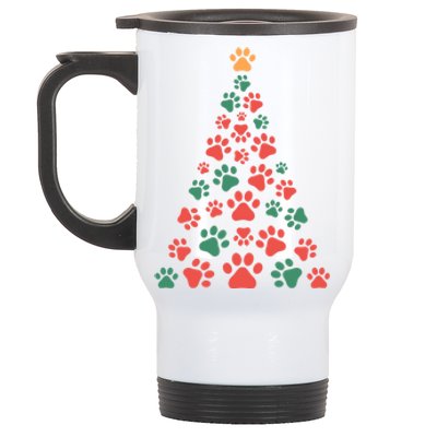 Cat Paws Christmas Tree For Cat Lovers Christmas Gift Stainless Steel Travel Mug