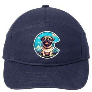 Colorado Pug - Cute Cartoon Pug Dog in the Mountains, C Logo 7-Panel Snapback Hat