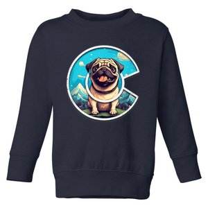 Colorado Pug - Cute Cartoon Pug Dog in the Mountains, C Logo Toddler Sweatshirt