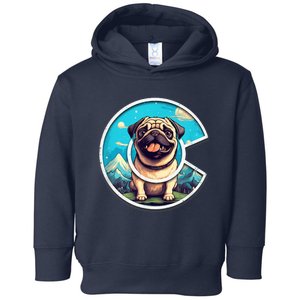 Colorado Pug - Cute Cartoon Pug Dog in the Mountains, C Logo Toddler Hoodie