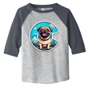 Colorado Pug - Cute Cartoon Pug Dog in the Mountains, C Logo Toddler Fine Jersey T-Shirt