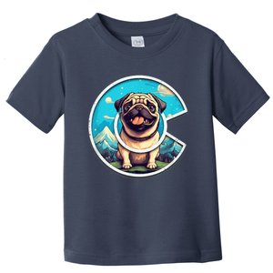 Colorado Pug - Cute Cartoon Pug Dog in the Mountains, C Logo Toddler T-Shirt