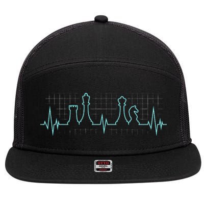 Chess Player Chess Club Chess Heartbeat Love Chess Chess 7 Panel Mesh Trucker Snapback Hat