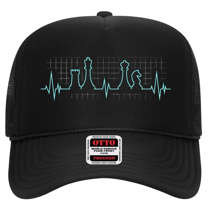 Chess Player Chess Club Chess Heartbeat Love Chess Chess High Crown Mesh Back Trucker Hat