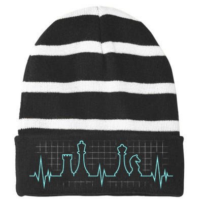 Chess Player Chess Club Chess Heartbeat Love Chess Chess Striped Beanie with Solid Band