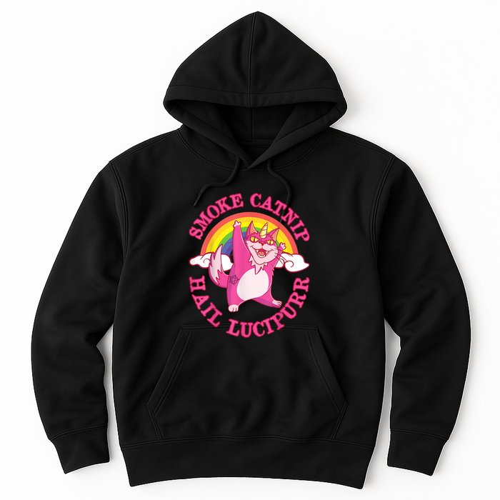 Caticorn Pink Cat Unicorn Rainbow Smoke Catnip Hail Lucipurr Hoodie