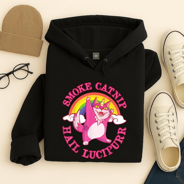 Caticorn Pink Cat Unicorn Rainbow Smoke Catnip Hail Lucipurr Hoodie
