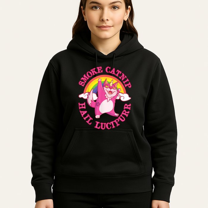 Caticorn Pink Cat Unicorn Rainbow Smoke Catnip Hail Lucipurr Hoodie