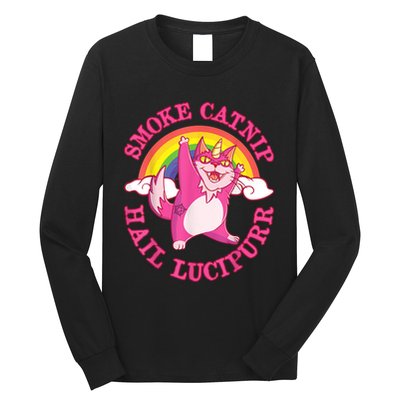 Caticorn Pink Cat Unicorn Rainbow Smoke Catnip Hail Lucipurr Long Sleeve Shirt