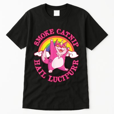 Caticorn Pink Cat Unicorn Rainbow Smoke Catnip Hail Lucipurr Tall T-Shirt