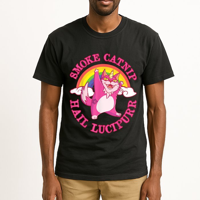 Caticorn Pink Cat Unicorn Rainbow Smoke Catnip Hail Lucipurr Tall T-Shirt