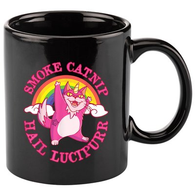 Caticorn Pink Cat Unicorn Rainbow Smoke Catnip Hail Lucipurr 11oz C Handle Ceramic Mug