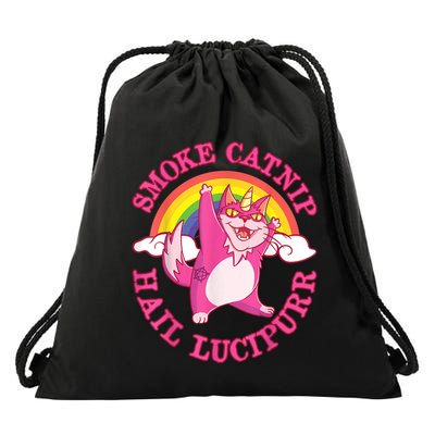 Caticorn Pink Cat Unicorn Rainbow Smoke Catnip Hail Lucipurr Drawstring Bag
