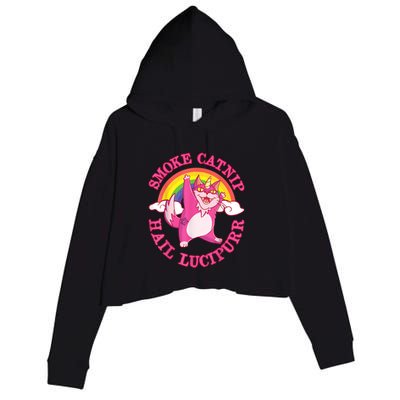 Caticorn Pink Cat Unicorn Rainbow Smoke Catnip Hail Lucipurr Crop Fleece Hoodie
