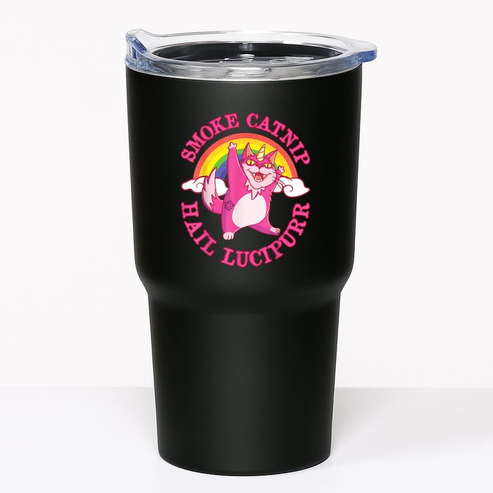 Caticorn Pink Cat Unicorn Rainbow Smoke Catnip Hail Lucipurr Tumbler