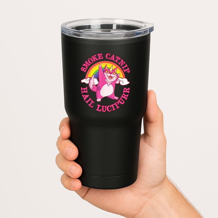 Caticorn Pink Cat Unicorn Rainbow Smoke Catnip Hail Lucipurr Tumbler