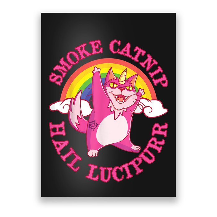 Caticorn Pink Cat Unicorn Rainbow Smoke Catnip Hail Lucipurr Poster