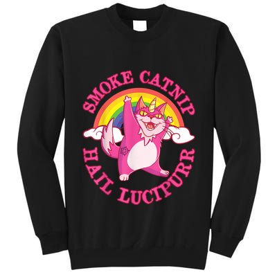 Caticorn Pink Cat Unicorn Rainbow Smoke Catnip Hail Lucipurr Tall Sweatshirt