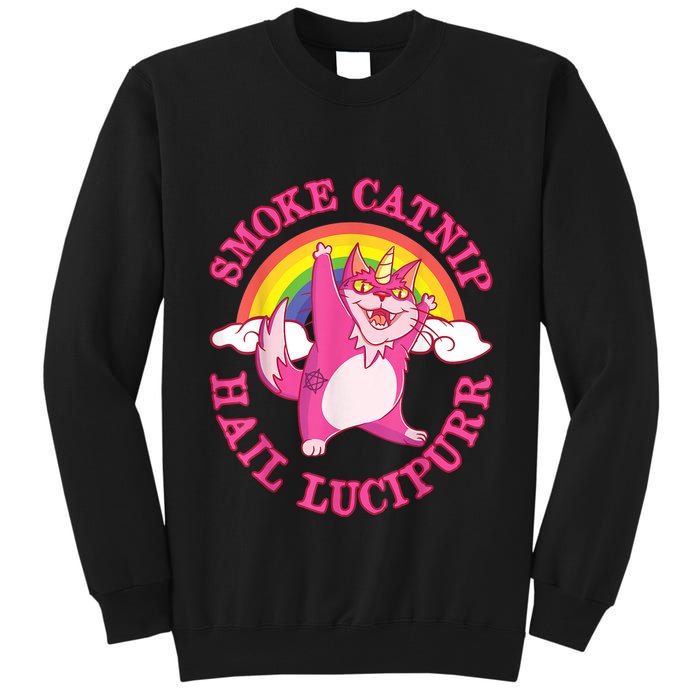 Caticorn Pink Cat Unicorn Rainbow Smoke Catnip Hail Lucipurr Tall Sweatshirt