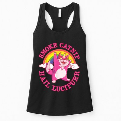 Caticorn Pink Cat Unicorn Rainbow Smoke Catnip Hail Lucipurr Womens Tank Top