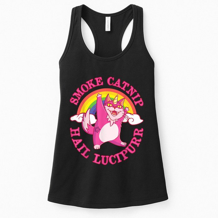 Caticorn Pink Cat Unicorn Rainbow Smoke Catnip Hail Lucipurr Womens Tank Top