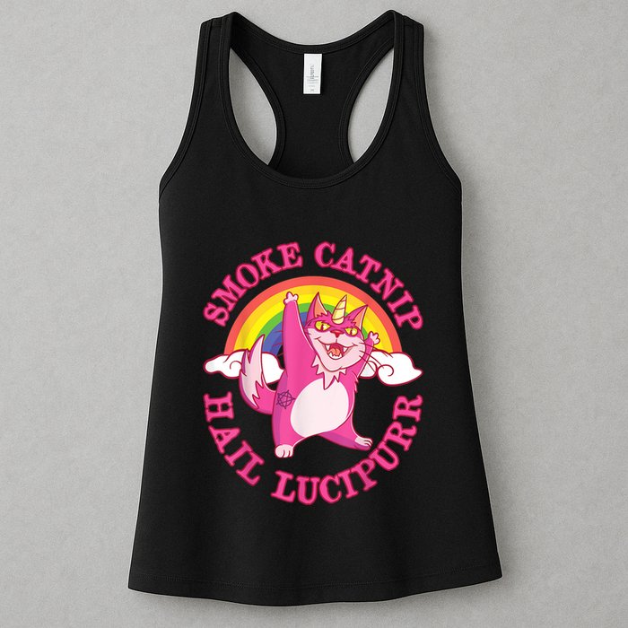 Caticorn Pink Cat Unicorn Rainbow Smoke Catnip Hail Lucipurr Womens Tank Top