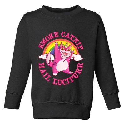 Caticorn Pink Cat Unicorn Rainbow Smoke Catnip Hail Lucipurr Toddler Sweatshirt